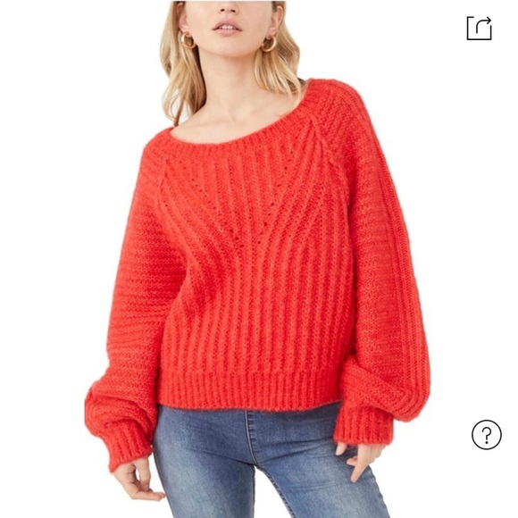 Free People Carter Pullover Cozy Slouchy Knit Women's Sweater Red Hot Sz Medium - Picture 1 of 3